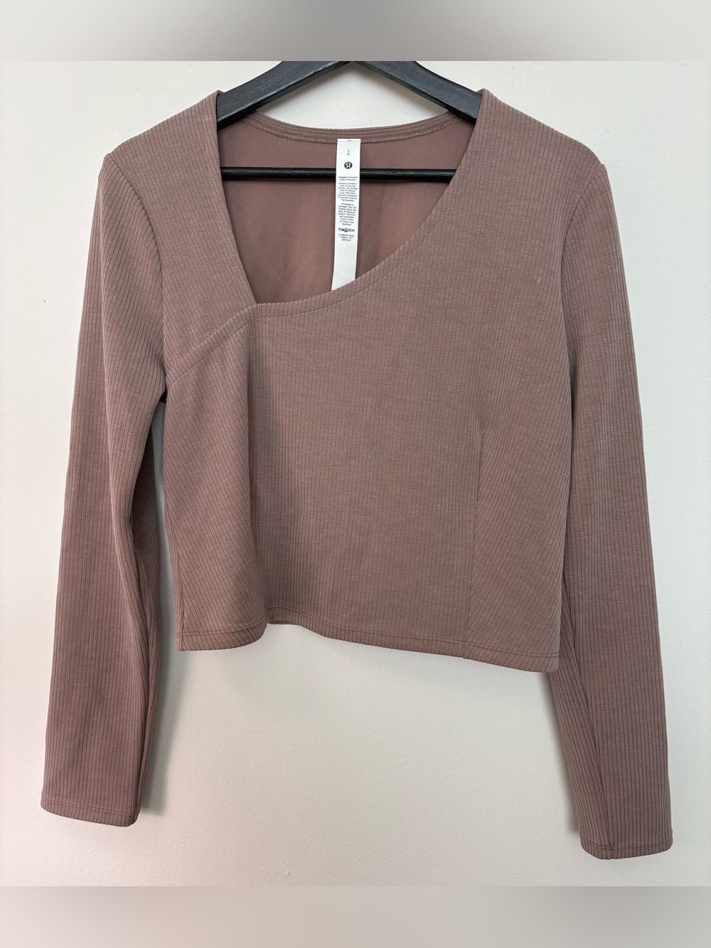 Lululemon Women’s Ribbed Softstreme Cropped Mocha Long Sleeve Top Size L Sku#143